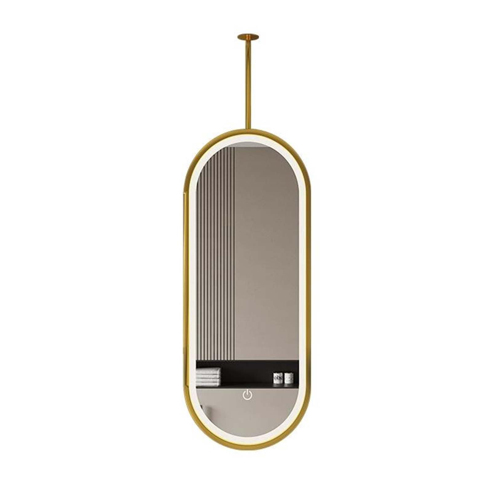 GLJTUO Hanging Metal Frame LED Lighting, Ceiling Round Mirror Touch Button, Bedroom Corridor Living Room Rod,Gold-50x120cm