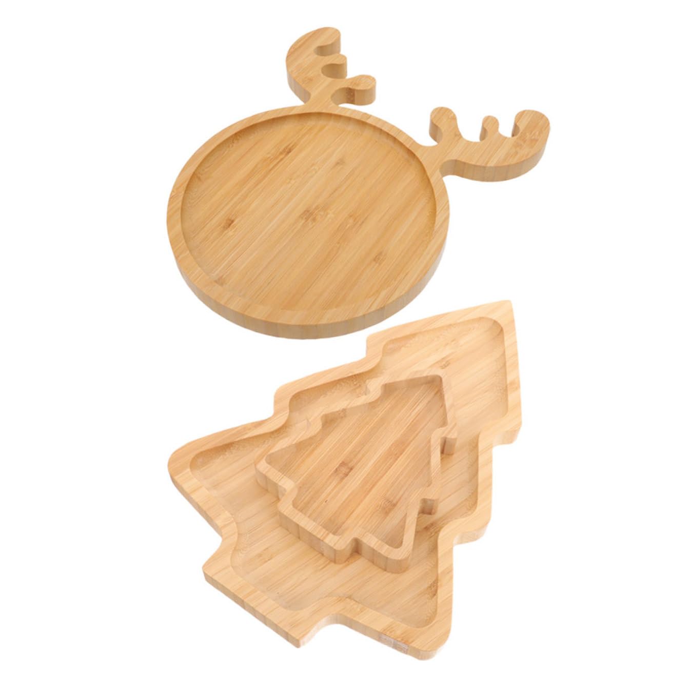 Bandeja de Postres de Madera Forma de Ciervo y Árbol de Navidad, Paquete de 3 Piezas Gran Capacidad para Restaurantes y Banquetes, sin Rebabas y Efecto Decorativo