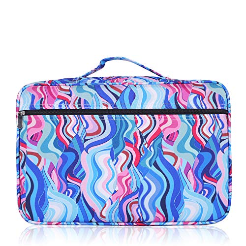 Image of Large Capacity Colored Pencil Case Slot Holds 300 Pencils or 200 Gel Pens with Zipper Closure Nylon Pen Organizer with Handle Strap Pen or Pencil Box for Artis (Blue Wave)