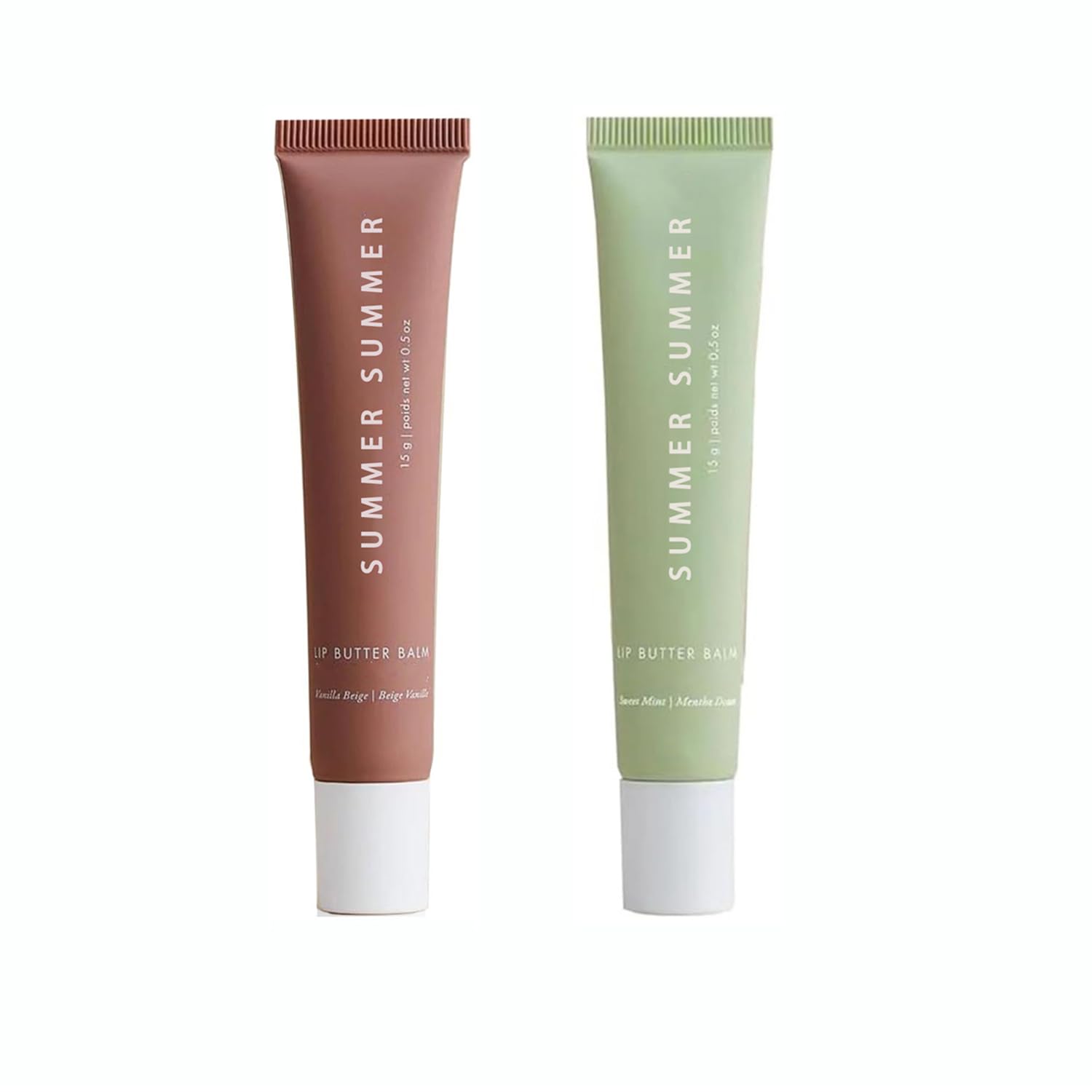 2 PCS Summer Lip Butter Balm, Conditioning Lip Gloss Lip Balm for Dry Lip, Soothing Lip Care (Vanilla Beige+Sweet Mint, 15g)