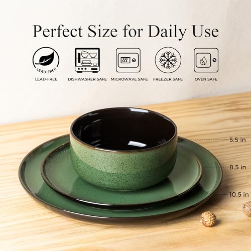Image of LERATIO Ceramic Dinnerware Sets for 4,Porcelain Plates and Bowls Sets,Handmade Reactive Glaze Dishes Set,Oven&Dishwasher & Microwave Safe,Service for 4