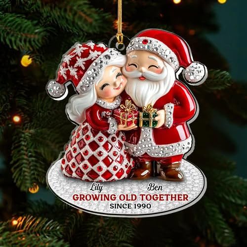 NAZENTI Personalized Santa Couple Growing Old Together, Growing Old Together Santa and Mrs. Claus Ornament, Couple Ornament for Christmas Tree, Gifts for Dad, Mom, Grandparent A01 - Image 3