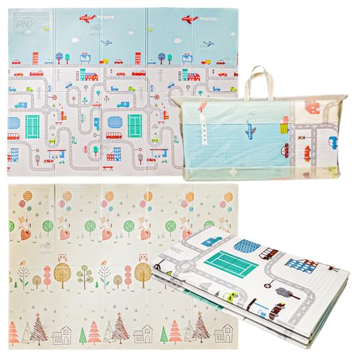 Image of Extra Large Reversible Baby Play Mat, BPA Free Learning & Crawling Foldable Foam Mat (6.5x5 ft, 0.9cm Thickness) Multicolor (Forest-City)