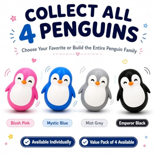 Image of Roly Poly Penguin Wobbler | Cute Self-Righting Penguin Desk Toy | Stress Relief Fidget Toy | Mini Penguin Collectible | Office Desk Decor & Gift (Mist Grey, 1 pc)