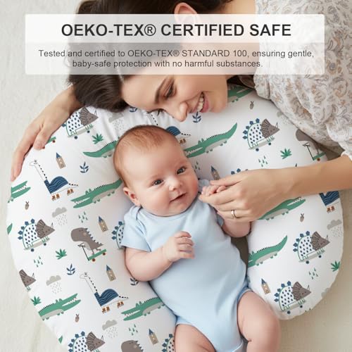 Image of Little Grape Land Nursing Pillow Covers 2 Pack, Soft & Breathable Removable Breastfeeding Pillows Covers for Feeding Pillows, Nursing Pillow Slipcover for Baby Girls Boys, (Catus & Crocdile)