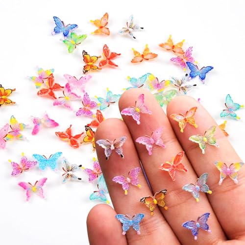 65 Stücke Mikro Schmetterling Resin 12 * 8.7mm 13 Verschiedene Mini Schmetterling Deko Basteln, 3D Schmetterlinge Nagel Charms Miniatur deko für Miniaturen Puppenhaus Zubehör Landschaften Fairy House