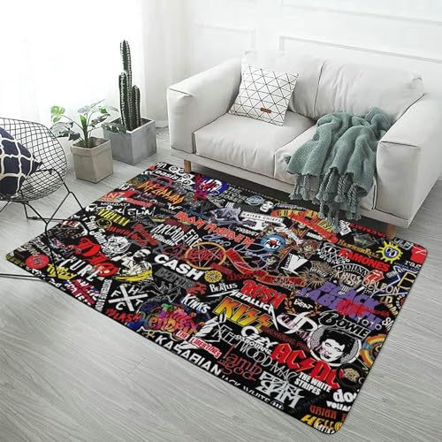 カーペット スター ヘブン レトロ バンド ロゴ ラグマット ラグ 絨毯 150x100cm ホットカーペット フロアマット 防音マット おしゃれ 柔らかい ふわふわ 撥水加工 滑り止め付 洗えるラグ フランネルラグ 寝室 玄関 床暖房対応 オールシーズン