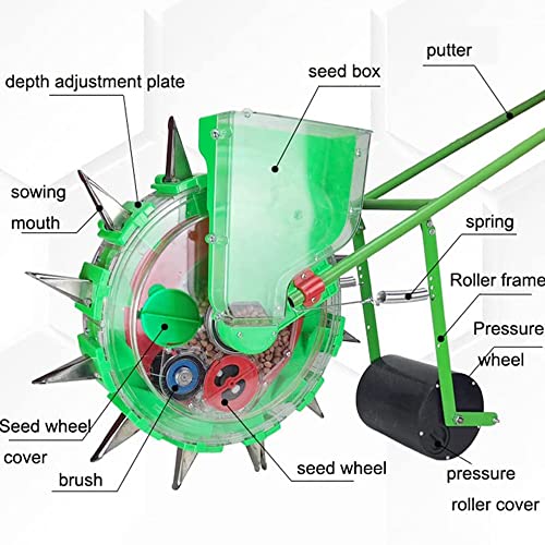 Seminatrice da giardino con profondità regolabile e 6 bocche per piantare e concimare in modo efficiente