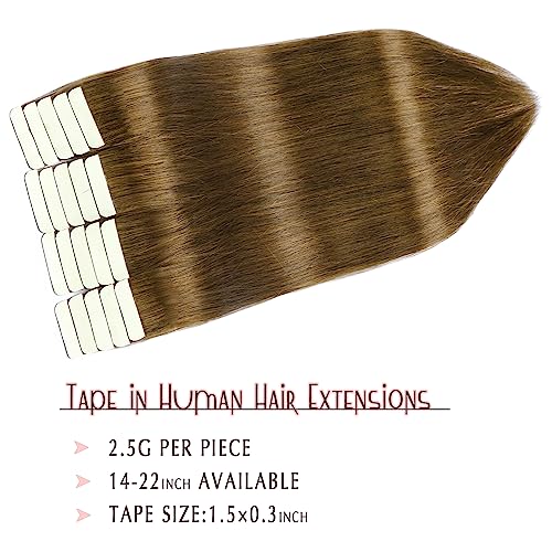 SURNEL Tape in Hair Extensions Remy Human 14Inch Color 4 Medium Brown Seamless Hair Extensions Tape in 50G 20Pcs Skin Weft Straight (T14inch - Image 4
