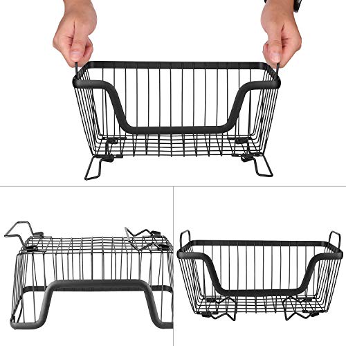 LOTTS Stackable wire basket for pantry Metal Storage Organizer Bin with Handles Fruit - image 3