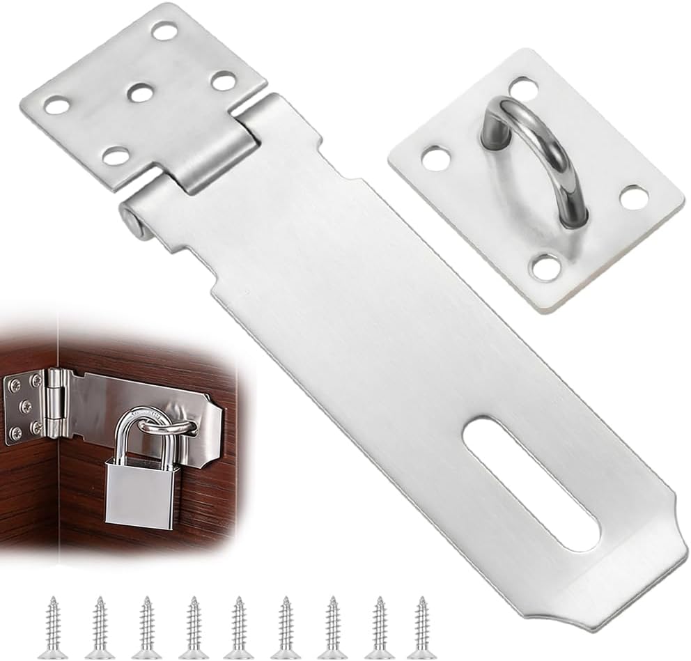 5 Inch 90 Degree Right Angle Padlock Hasp, 304 Stainless Steel Lock Latch with Screws for Door Gate Cabinet (Silver)