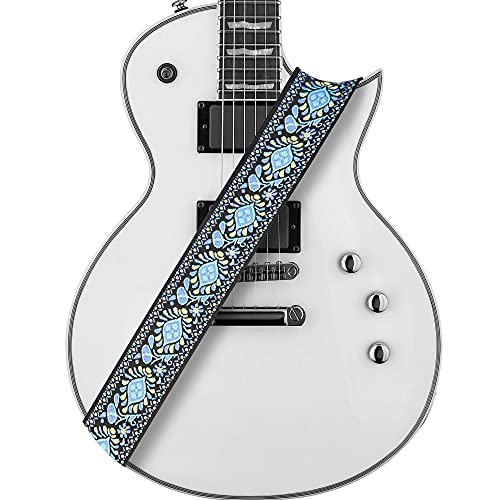 Amumu Blue Woven Guitar Strapアコースティック エレクトリック ベースギター用ストラップブロック&ヘッドストックストラップtie-89cm〜156cm用ブルーギターストラップ