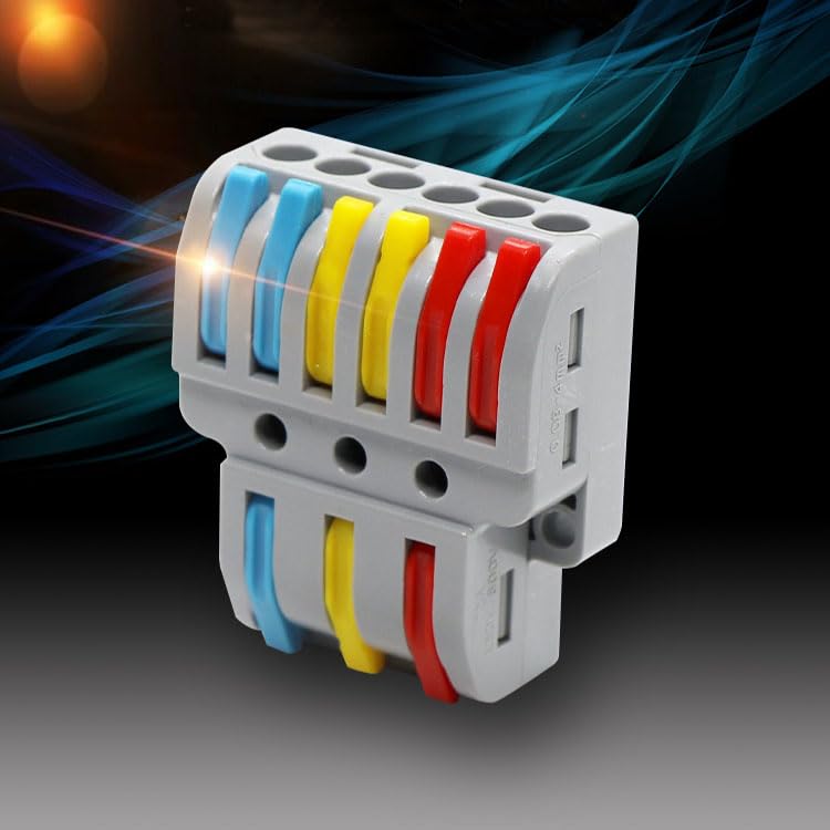 Image of ZIVIK 3 in 6 Out Electrical Wire Connector,10 Pcs Splicing Wire Terminal Block, Three Head 6 Way 250V Nylon Copper Block Terminal Wire Jointer Cable Conductor Clamp, Push-in Connectors