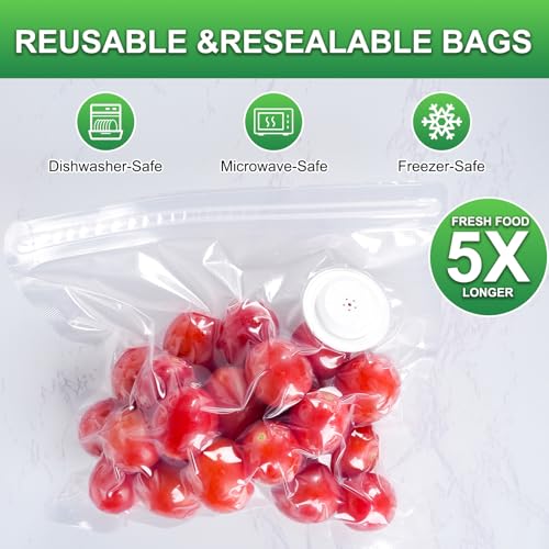 Image of Higfra Sous Vide Bags 30 Pcs & 2 Seal Clips, Upgraded Valve Reusable BPA Free Vacuum Sealer Bags Vacuum Food Storage Bags for Cooking, Food Storage, Microwave Heating