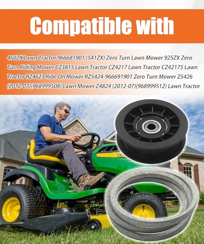 Image of Z254F Drive Idler Pulley Drive Belt Replacement Kit Fits for Husqvarna CZ3815 CZ4217 CZ42175 460ZX Lawn Tractor Replace 539110411 & 539110311