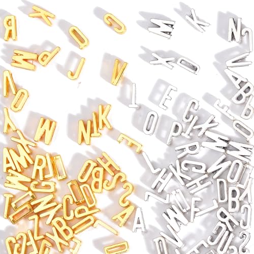 104Pcs A-Z Metal Slide Letter Charms for Jewelry Making, Capital Alphabet Initial Charms, Silver...