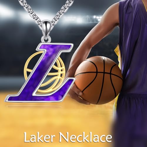 AXELUNA Laker Necklace Laker Gifts for men Laker Basketball Necklace S925 Sterling Silver for Men3
