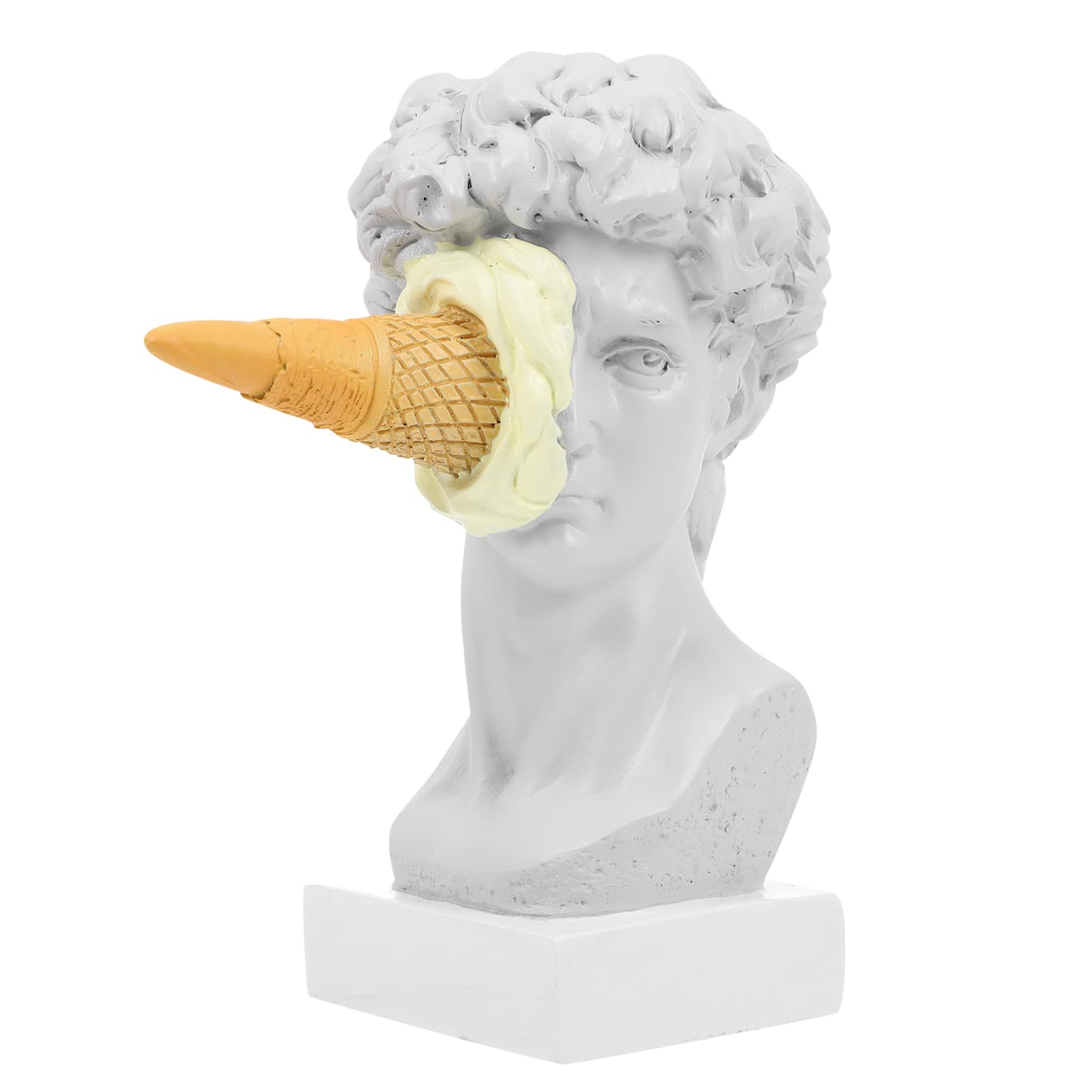 Amosfun Greek Statue of David Head: Funny Michelangelo David Bust Sculpture Novelty Roman Greek Mythology Figurine with Ice Cream Decor for Home Office