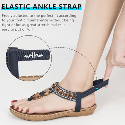 Image of Reimferce Sandals Women Dressy Flats: Comfortable Breathable Bohemian Flat Sandals - Anti-slip & Adjustable Strap for Summer Casual Flip Flops