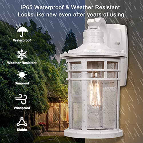Image of Darkaway Outdoor Porch Lights Wall Mount, Outdoor Light Fixtures Sconces Wall Lighting with Seeded Glass Waterproof Exterior Lights for Patio Yard House Hallway Doorway Garage(2 Pack, White)