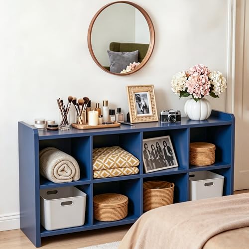 Image of 8 Cube Low Storage Organizer, 63 inch Long Horizontal Bookshelf,Blue