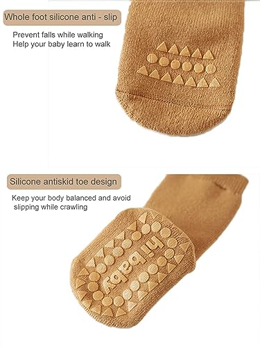 Behele Baby Non Slip Grip Socks Toddler Knee High Anti Skid Crew Slipper Crawling Socks For Girls Boys Newborn thumb #5