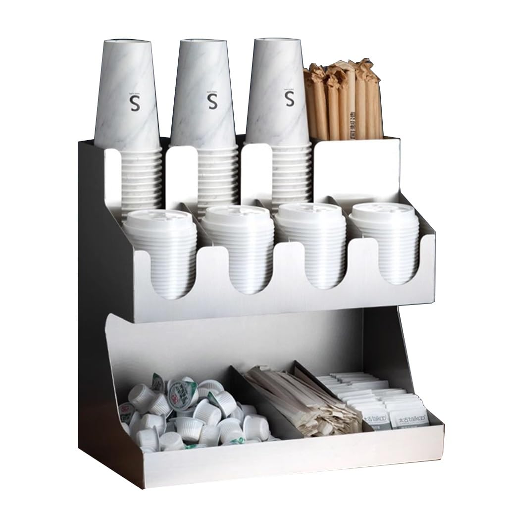 Set di organizer per stazioni da caffè, grande dispenser per tazze di carta, in acciaio inox, usa e getta, per ufficio, salotto, sala ricevimenti