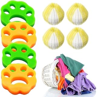 4 acchiappapeli + 4 palle per lavatrice, per case con animali, cura abbigliamento e rimozione peli in lavatrice, acchiappa peli per lavatrice, cattura peli lavatrice