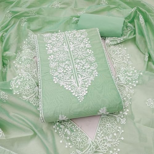 Image of Women's Heavy Cotton Embroidery Panel Work Unstitched Salwar Suit Dress Material With Cotton Work Dupatta