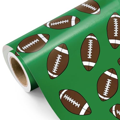 WRAPAHOLIC Football Wrapping Paper Roll - Mini Roll - 17 Inch x 9.8 Feet - Sports Green Rugby Ball Design Perfect for Boys Birthday Super Bowl