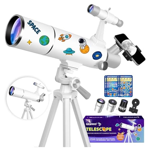 Hawkko Telescope for Adults & Kids – 80mm Aperture 500mm Telescopes for Adults Astronomy, (20X-150X) Portable Refractor Telescope Kit for Beginners with Decorate Stickers, AZ Tripod, Phone Adapter