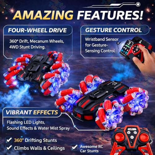 Image of WOT 4WD RC Drift Stunt Car | Hand Sensor Gesture Control, 360 Spin, Spray Mist Racing Car for Kids (5+ Years) (Multicolor)