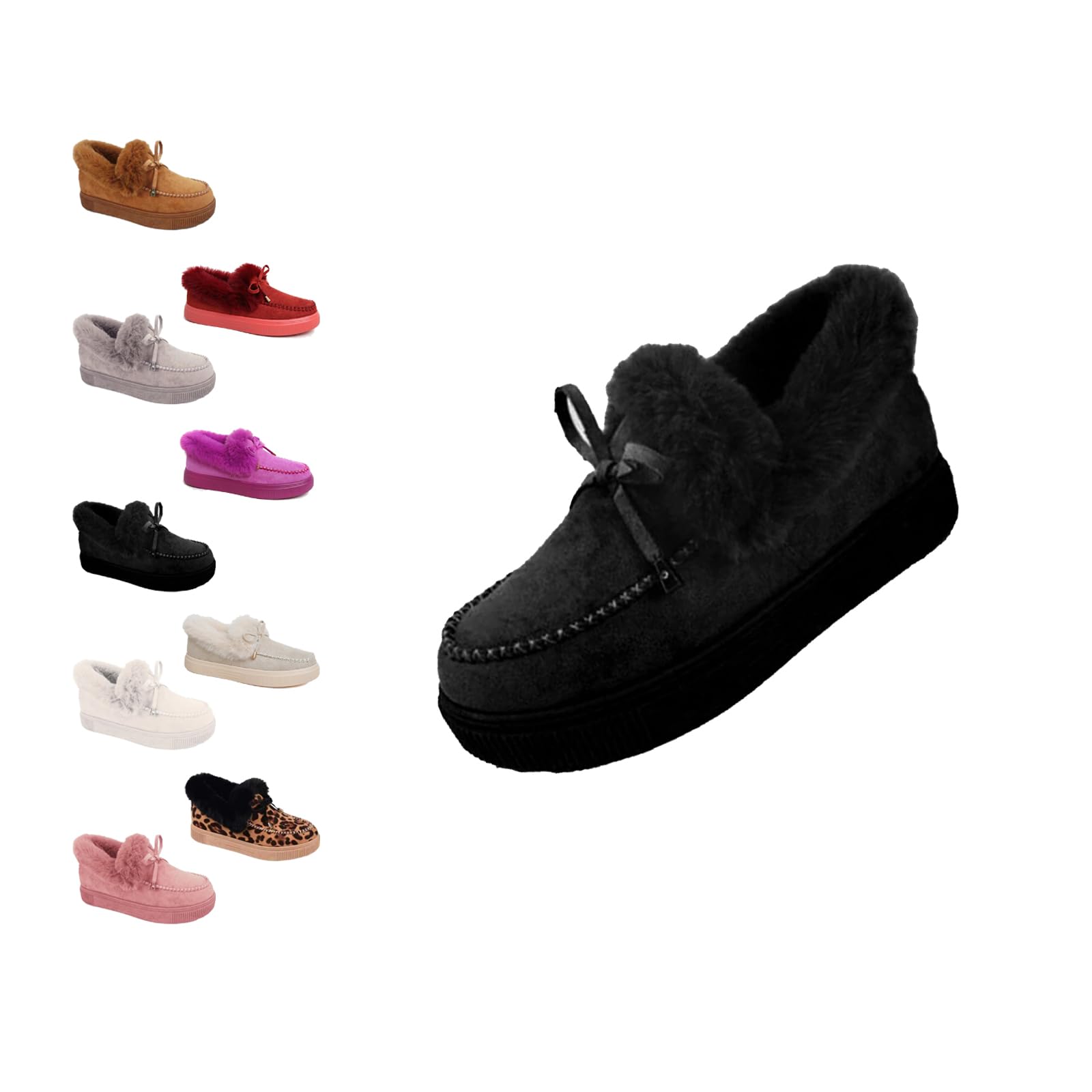 Womens Winter Snow Loafers Warm Fur-Lined Ankle Booties Slip-On Suede Flats Non-Slip Comfortable Walking Shoes for Cold Weather