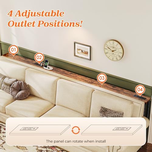 SUPERJARE 102 Inch Sofa Table with 2 Power Outlets and USB-C Ports, 5.9 Inch Narrow Console Table with Storage, Extra-Long, for Entryway Hallway Couch Behind Sofa, Small Spaces, Rustic Brown - Image 7