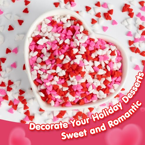 Image of Edible Heart Sprinkles for Cake Decorating,Red Pink White Small Heart Shapes Mix,Miniature Sugar Sprinkle for Baking Decorations,Cake Ice Cream Cookies Cupcake Chocolate Topper Birthday Wedding Supplie | 130g,Baking Decorations for Cookies Donuts,Cupcake Topper,Birthday Wedding Anniversary Feasts,Themed Holiday Party Supplies