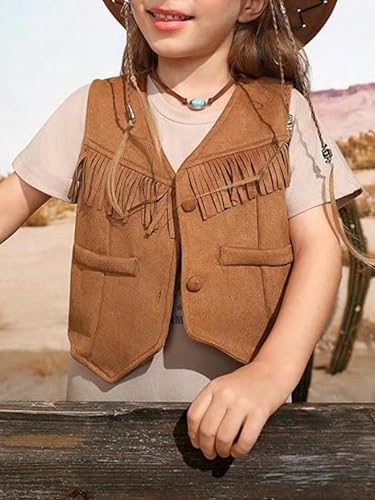 Toddler Boy Girl Tassels Sleeveless Fringe Crop Vest 70s Hippie Faux Suede Tank Tops Western Cowgirl Jacket Cardigan2