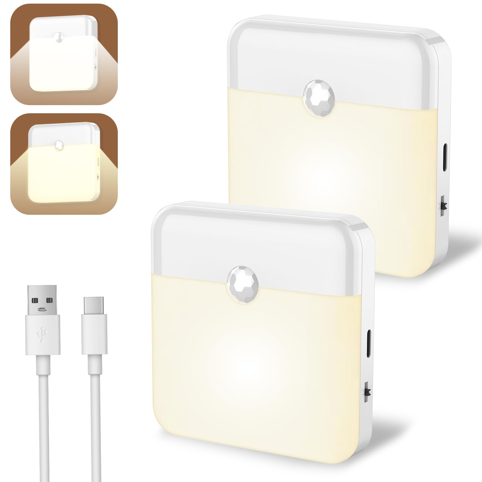 Bigqin Motion Sensor Light Indoor, LED Night Light Warm/Cool White, Stick on Light with Magnetic Strip for Cupboard, Wardrobe, Shelf, Toilet, Kitchen, and Bedroom. [2 Pack]