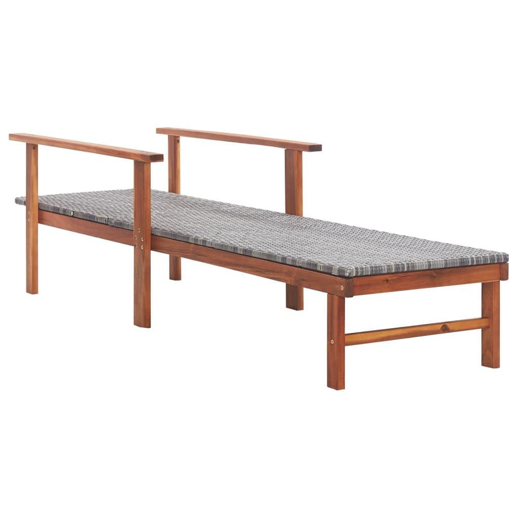vidaXL Lettino Prendisole Polyrattan e Legno Massello di Acacia Grigio