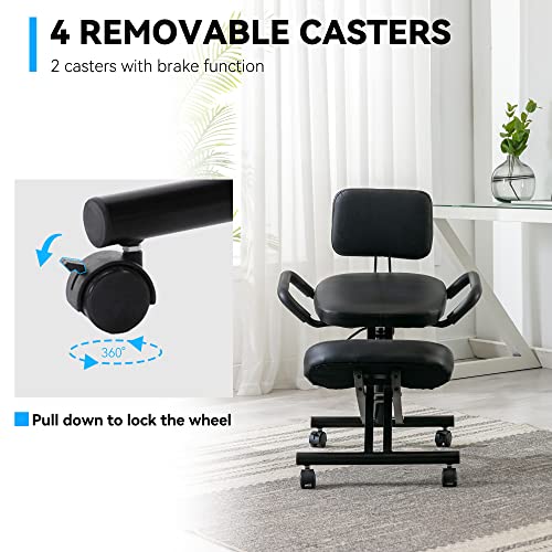 Abet Ergonomic Kneeling Chair, Modern Height Adjustable Stool With Angled Seat For Better Posture, Office Home Chair With Thick Comfortable Cushion And Backrest Support,Black #TOP5