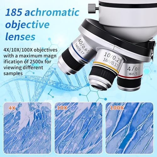 Image of Microscope for Kids & Adults, 40X-2500X High-Power Compound Microscope for Students (Gray White)