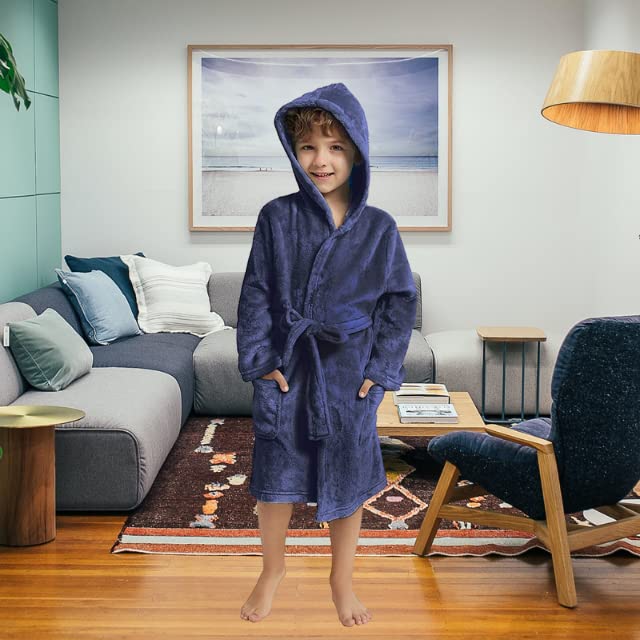 V.&GRIN Boys Fleece Robe, Hooded Plush Soft Fuzzy Bathrobe for Kids 3-14 Years2