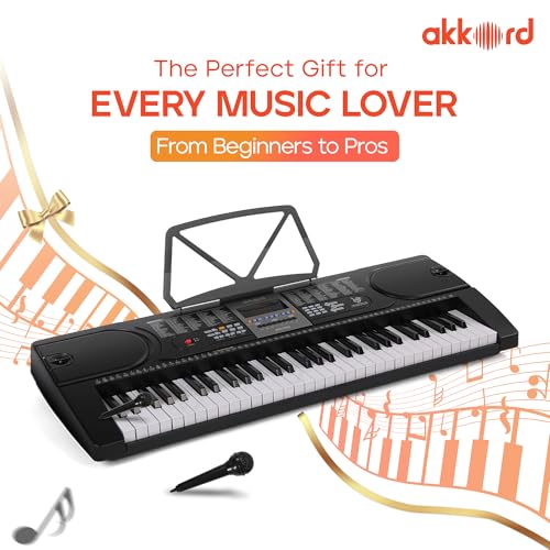 Image of Akkord AKD 61KB 61-Key Octave Electronic Keyboard with adapter- LED Display | Mic |Music Sheet Stand | 255 Rhythms | 255 Timbres | 24 Demos