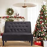 annjoe Button Tufted Loveseat Settee Upholstered Sofa Backrest Buckle Couch Banquette Bench for Dining Room Living Room Bedroom Funiture(Gray 1)