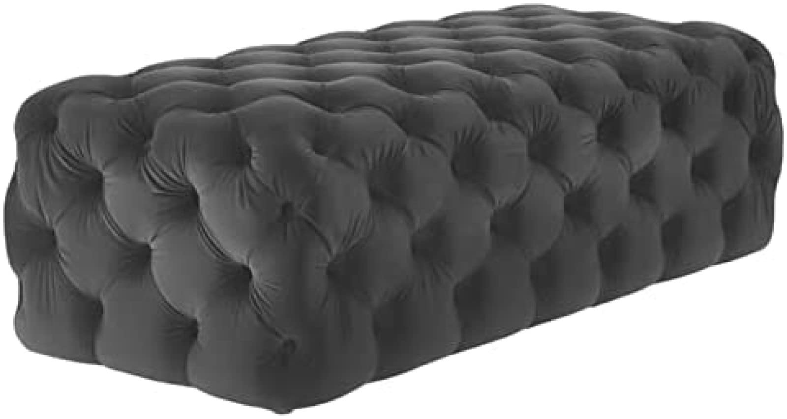 Pouf de bout de lit luxueux en velours capitonné gris foncé avec rangement intégré