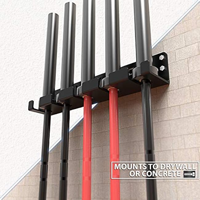 Synergee 1, 2 or 5 Barbell Holder. Vertical Hanging Rack. Holds Bars, Curl, Hex, Tricep Bars. Compact, Vertical Storage. Organization for Home, Commercial, Garage Gyms