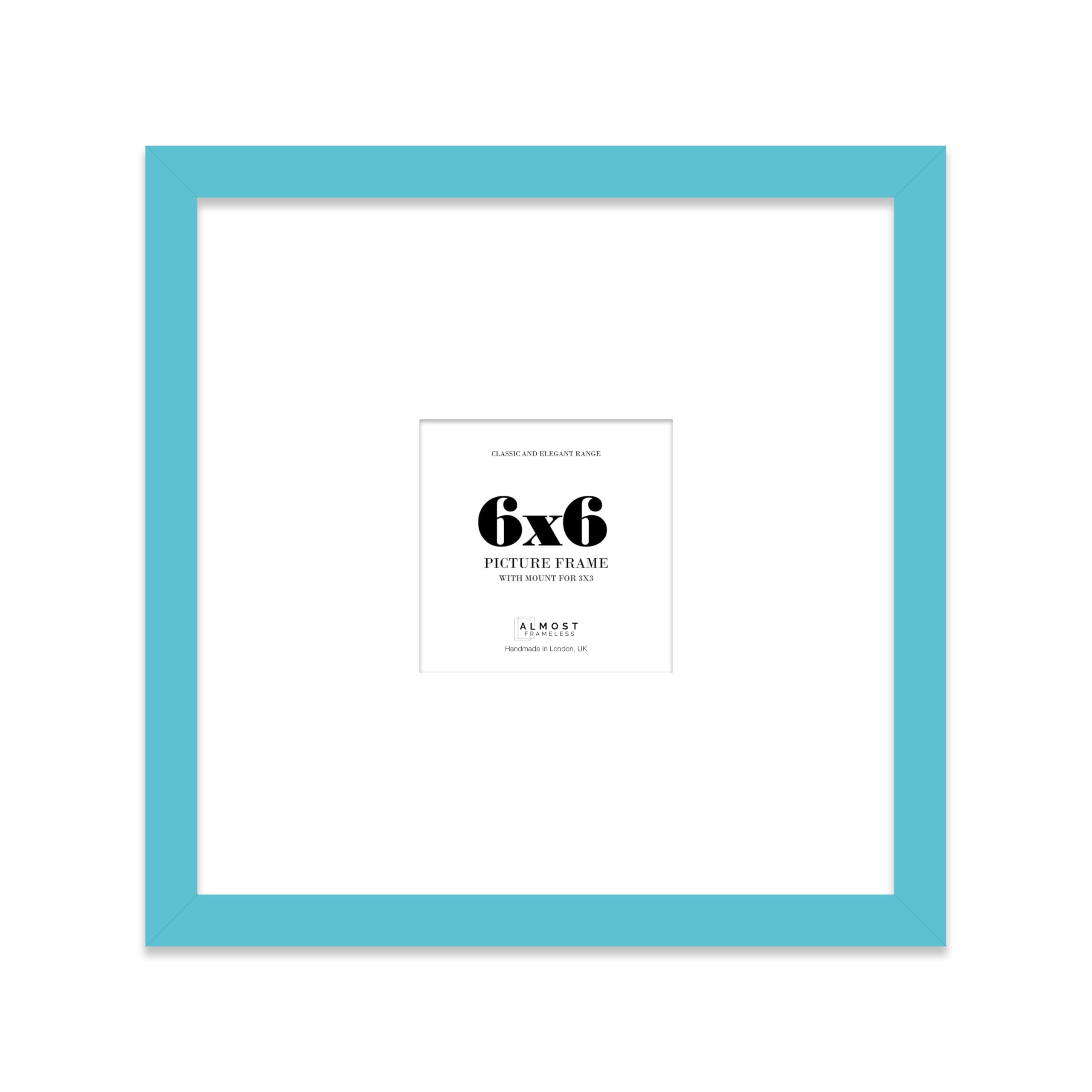 Almost Frameless 6x6 Square Picture Frame, Display Pictures 3x3 With Mat or 6x6 Without Mat, Wall Hanging & Free Standing Photo Frame, Turquoise, 1 Pack
