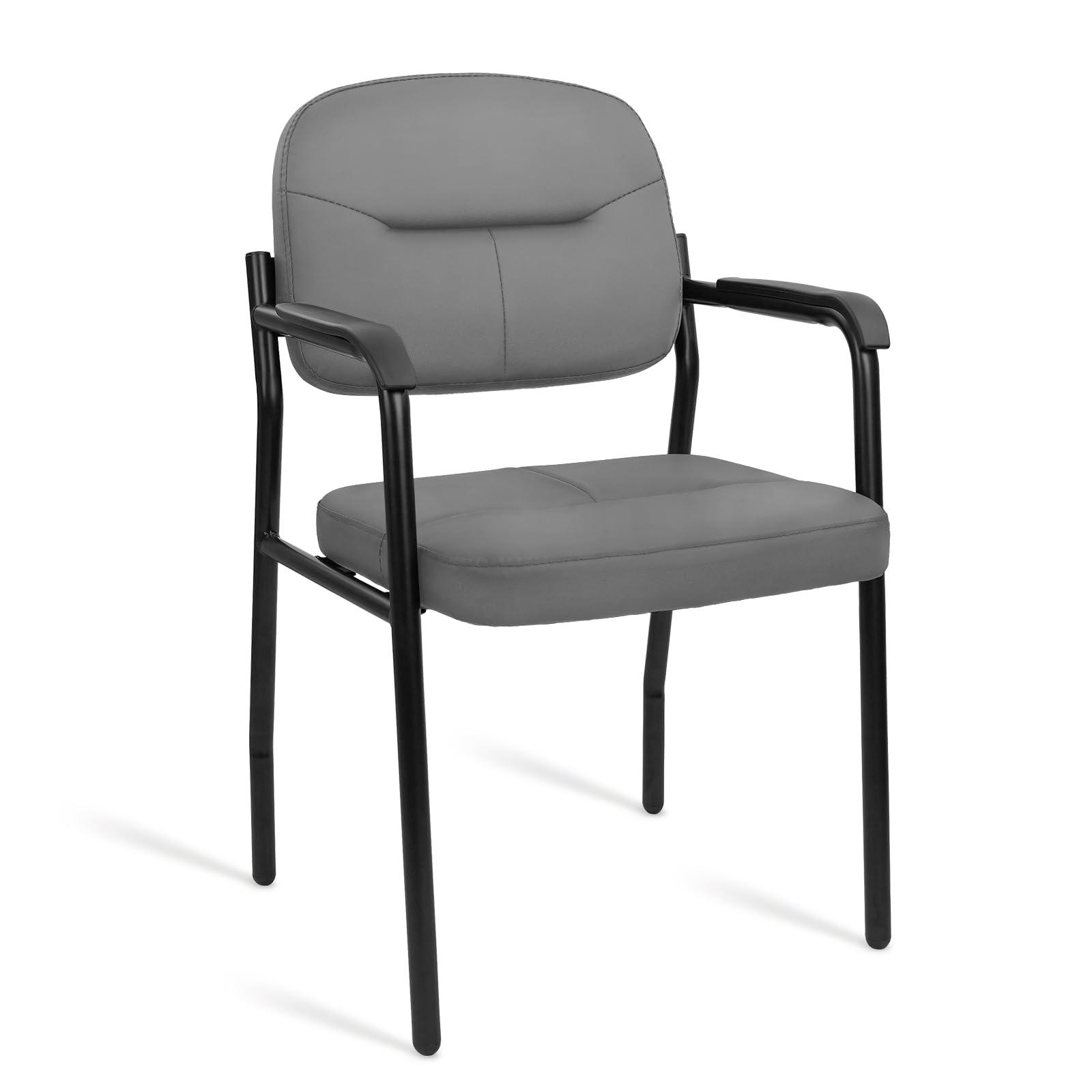 CLATINA Leather Office Guest Chair, Reception Chair No Wheels with Armrests and Lumber Support, Ergonomic Desk Armchair for Meeting Waiting Conference Lobby Room Shool Study, Grey, 1PK