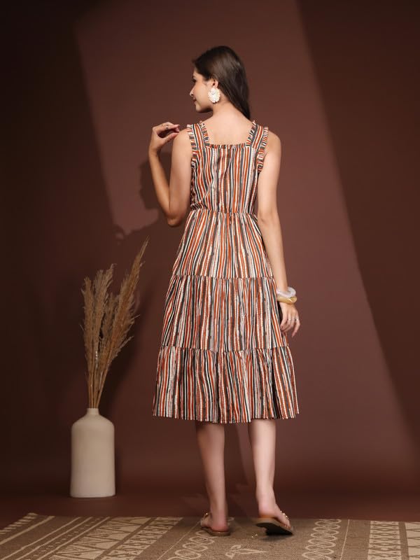Image of Daevish New Rayon Floral Printed Flared Midi Dress for Women | Women Calf Length Dress