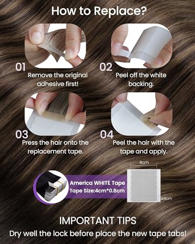Image of LaaVoo Hair Extensions Tape in Ombre Brown to Light Brown Tape in Hair Extensions Human Hair Straight Tape on Extensions Human Hair Natural 14 Inch 50g 20Pcs