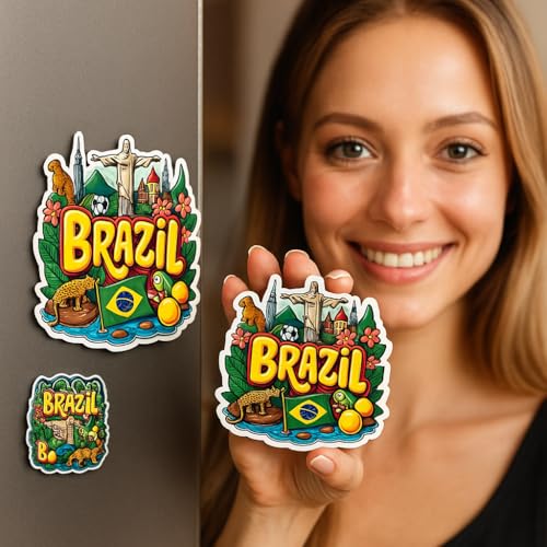 Image of Naxon Brazil Country Theme Souvenir Wooden Refrigerator Stylish Fridge Magnet - Fridge Decoration Magnet for Kitchen & Home Decor | Perfect Souvenir Gift | Size 3x3 Inches | Pack of 1
